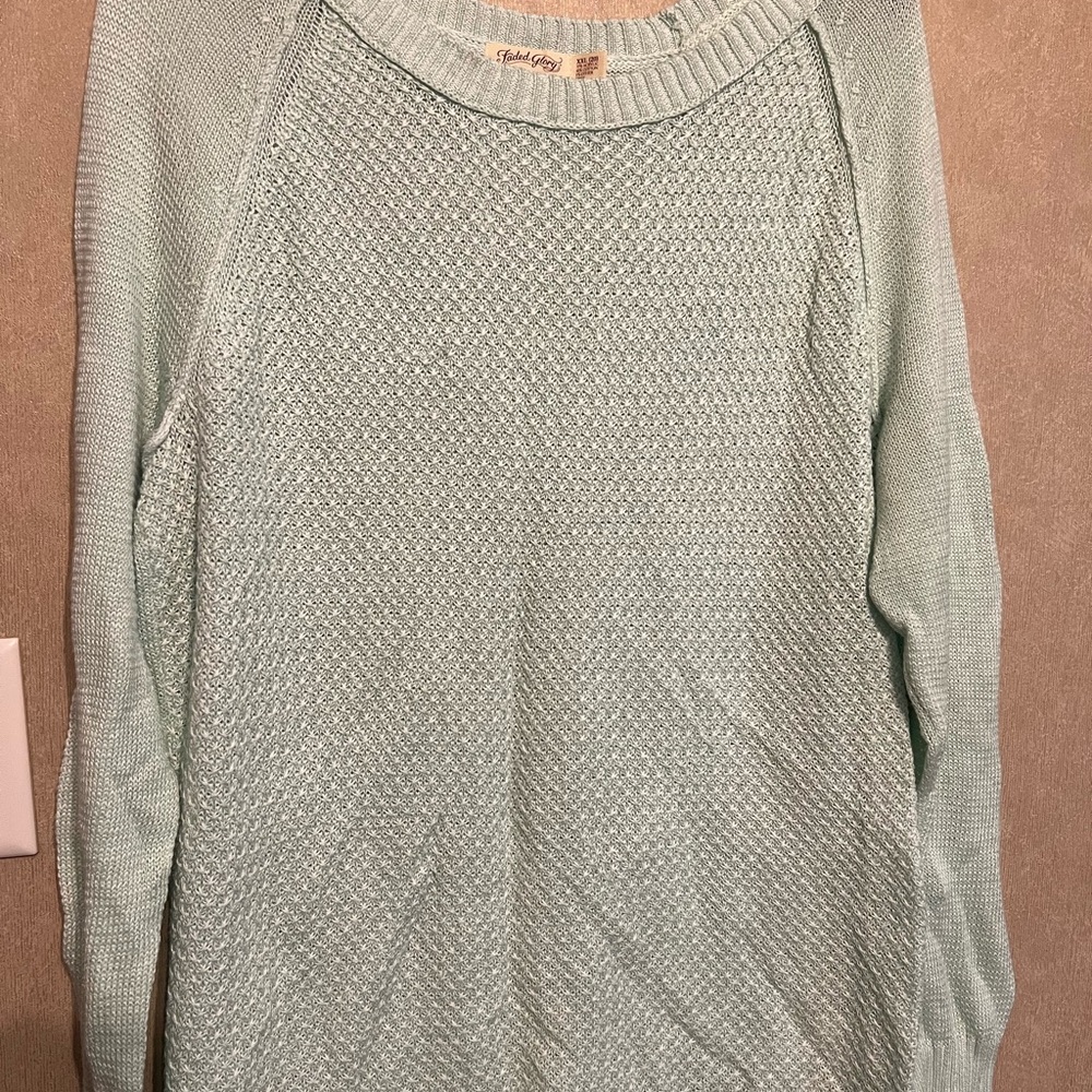 Faded Glory Blue Crew Neck Sweater Cozy Classic Style